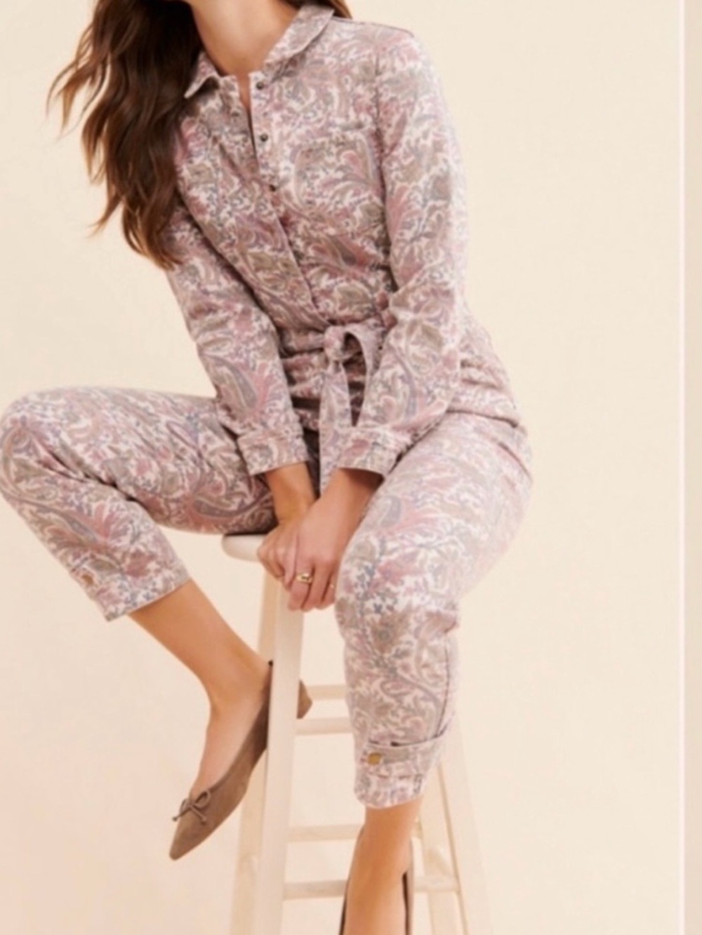 Anthropologie Paisley Button-Up Jumpsuit